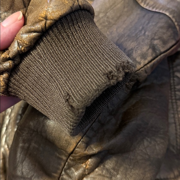 Aeropostale Vintage Brown Leather Bomber Jacket - Picture 8 of 9